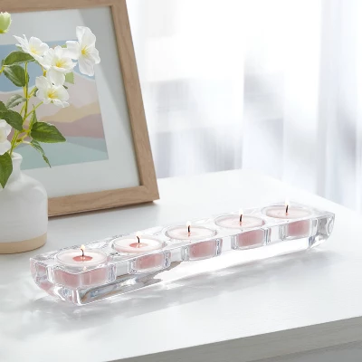 5 Candelabra Tealight Candle Holder - Room Essentials™: Glass Candlestick Holders, Tabletop Decor, Fits 5 Tealights 3 5 Candelabra Tealight Candle Holder - Room Essentials™: Glass Candlestick Holders, Tabletop Decor, Fits 5 Tealights