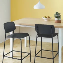 Set Of 2 24" Molded Plastic With Metal Base Counter Height Barstool Black - Room Essentialsā¢