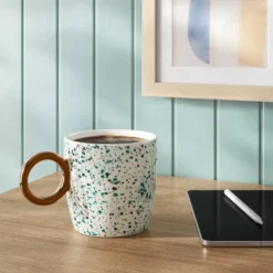 13oz Stoneware Spatter Print Mug Woodsy Green - Room Essentialsā¢