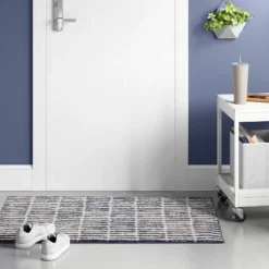2'5"x3'8" Washable Modern Dashes Hi/Low Tufted Loop Accent Rug Blue - Room Essentialsā¢: Indoor, Fade & Stain-Resistant