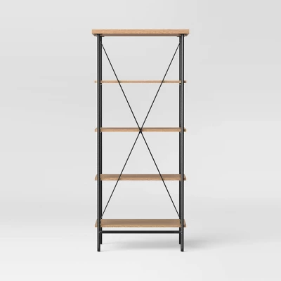 Wood And Metal Media Tower Bookcase Natural - Room Essentials™ 5 Wood And Metal Media Tower Bookcase Natural - Room Essentials™ - Image 3