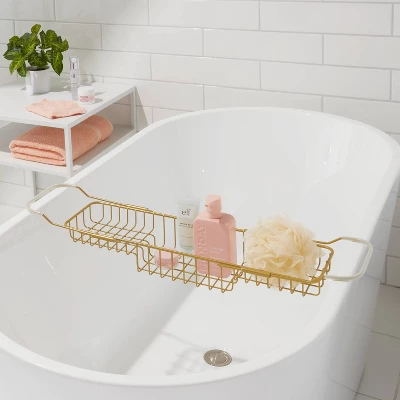 Metal Bathtub Tray With Expandable Arms Brass - Room Essentials™ 3 Metal Bathtub Tray With Expandable Arms Brass - Room Essentials™