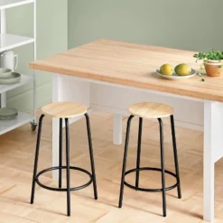 Set Of 2 24" Wood With And Metal Base Backless Counter Height Barstool Stool Natural - Room Essentialsā¢