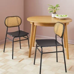 Set Of 2 Woven Back Metal Dining Chair Black - Room Essentialsā¢