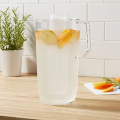 2.4L Plastic Pitcher - Room Essentialsā¢: Clear Drink Server, Dishwasher-Safe, Cold Beverages, 9.5" Height