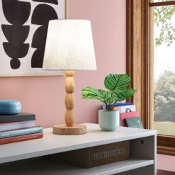 Turned Wood Stick Lamp Brown - Room Essentialsā¢: Modern Accent Table, ETL Listed, No Bulb Included