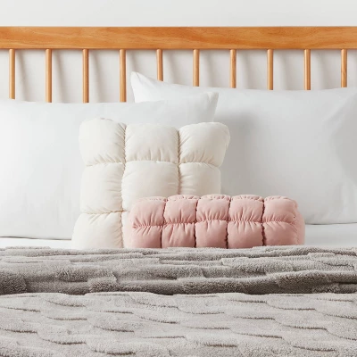 Puffer Bolster Decorative Throw Pillow Light Pink - Room Essentials™ 3 Puffer Bolster Decorative Throw Pillow Light Pink - Room Essentials™