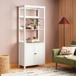72" Bookcase Traditional With Three Open Shelves And Cabinet Classic White - Room Essentialsā¢