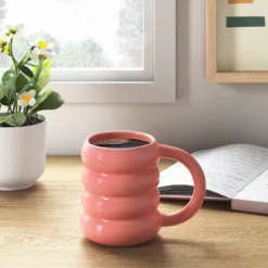 13oz Stoneware Artisan Mug Coral - Room Essentialsā¢: Coffee Cup, Microwave & Dishwasher Safe, Hot/Cold Beverages