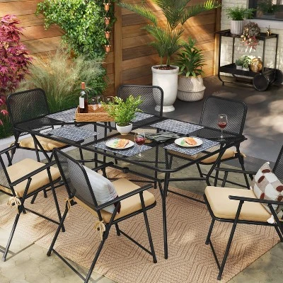 6 Person Metal Mesh Rectangle Patio Dining Table, Outdoor Furniture - Room Essentials™ 3 6 Person Metal Mesh Rectangle Patio Dining Table, Outdoor Furniture - Room Essentials™
