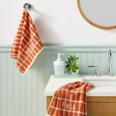 2pk 'Hello Fall' Plaid Hand Towel Set Orange - Room Essentials™ 3 2pk 'Hello Fall' Plaid Hand Towel Set Orange - Room Essentials™