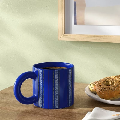 16oz Stoneware Piecemeal Horizontal Striped Mug Candid Cobalt - Room Essentials™ 3 16oz Stoneware Piecemeal Horizontal Striped Mug Candid Cobalt - Room Essentials™