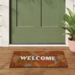 1'6"x2'6" 'Welcome' Leaves Coir Doormat White - Room Essentialsā¢