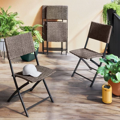 Wicker Outdoor Portable Folding Chair Brown - Room Essentials™ 3 Wicker Outdoor Portable Folding Chair Brown - Room Essentials™