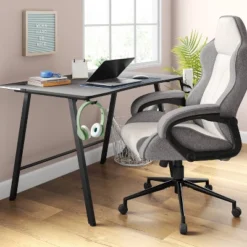 Swivel Dorm Gaming Chair Gray - Room Essentialsā¢: Upholstered Computer Desk Chair, Adjustable, Fixed Arms