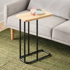 Mixed Material Wood And Metal Rectangle Top C Table Natural Wood - Room Essentialsā¢