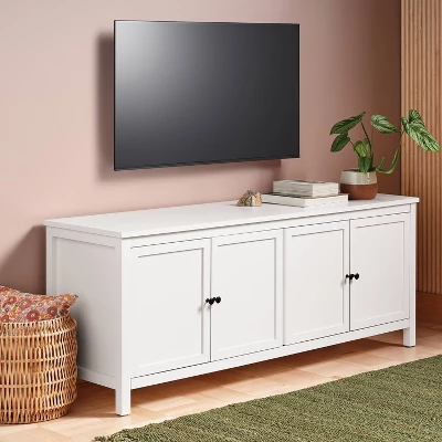 Traditional Storage TV Stand With Doors And Shelves For TVs Up To 65" Classic White - Room Essentials™ 3 Traditional Storage TV Stand With Doors And Shelves For TVs Up To 65" Classic White - Room Essentials™