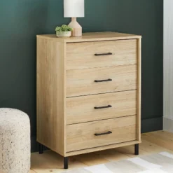 Mixed Material Wood And Metal 4 Drawer Dresser Updated Base Natural Wood - Room Essentialsā¢