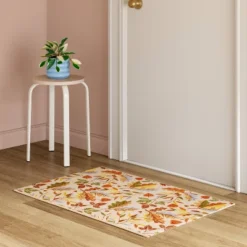 2'x3' Washable Leaf Harvest Scatter Woven Accent Rug Cream/Orange/Green - Room Essentialsā¢