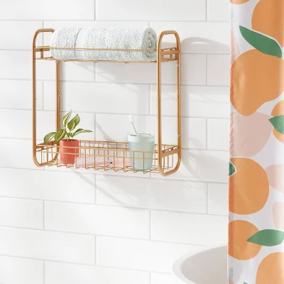 On The Wall 2 Tier Shelving Rack Metallic Gold - Room Essentials™ 3 On The Wall 2 Tier Shelving Rack Metallic Gold - Room Essentials™