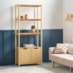 72.25" Scandi Bookcase With Three Shelves And Cabinet Storage Natural - Room Essentialsā¢