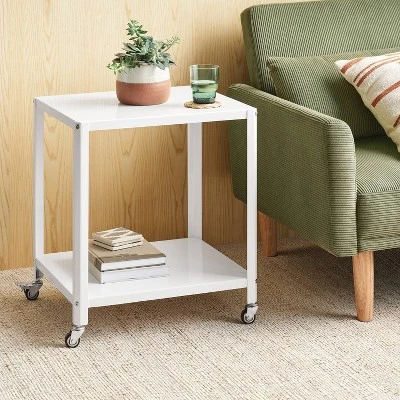 Metal Accent Rolling End Table Chalk White - Room Essentials™ 3 Metal Accent Rolling End Table Chalk White - Room Essentials™