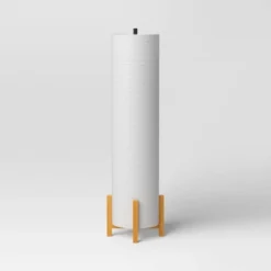 Paper Floor Lamp Natural Wood - Room Essentialsā¢: ETL Listed, Modern Cylinder Shade, No Tools Assembly