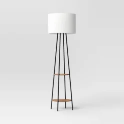 Floor Lamp With Shelves - Room Essentialsā¢: Black Metal, Linen Shade, ETL Listed, 62" Height
