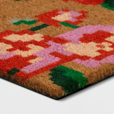 1'4"x2'4" Floral Coir Doormat Red/Pink - Room Essentials™ 4 1'4"x2'4" Floral Coir Doormat Red/Pink - Room Essentials™ - Image 2