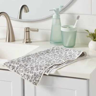 Quick Dry Floral Waffle Towel Black - Room Essentials™ 3 Quick Dry Floral Waffle Towel Black - Room Essentials™