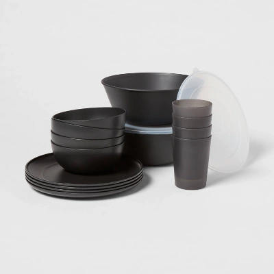 16pc Plastic Dishware Set Black - Room Essentials™: Dinnerware, Microwave & Dishwasher Safe, Service For 4 8 16pc Plastic Dishware Set Black - Room Essentials™: Dinnerware, Microwave & Dishwasher Safe, Service For 4 - Image 6