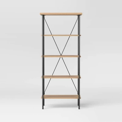 Wood And Metal Media Tower Bookcase Natural - Room Essentials™ 4 Wood And Metal Media Tower Bookcase Natural - Room Essentials™ - Image 2
