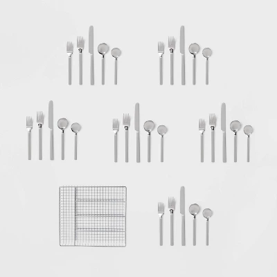 30pc Squared Straight Flatware Set With Caddy - Room Essentials™: Silverware Set, Service For 6, Forks Spoons Knives 5 30pc Squared Straight Flatware Set With Caddy - Room Essentials™: Silverware Set, Service For 6, Forks Spoons Knives - Image 3