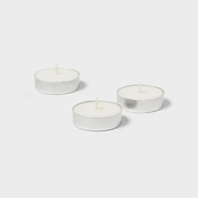 12pk Unscented Tealights White - Room Essentials™: Paraffin Wax, 4hr Burn Time, 1 Wick Tea Lights 4 12pk Unscented Tealights White - Room Essentials™: Paraffin Wax, 4hr Burn Time, 1 Wick Tea Lights - Image 2