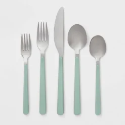 20pc Plastic Handle Flatware Set Mint - Room Essentials™: Stainless Steel Silverware Set, Service For 4, Forks Spoons Knives -Room Essentials GUEST de2da9f3 a5b1 4d45 9eff 4dcdd071900d