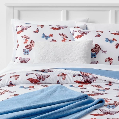 Butterfly Print Microfiber Decorative Bed Set With Throw Blue/Red/White - Room Essentials™ 9 Butterfly Print Microfiber Decorative Bed Set With Throw Blue/Red/White - Room Essentials™ - Image 7