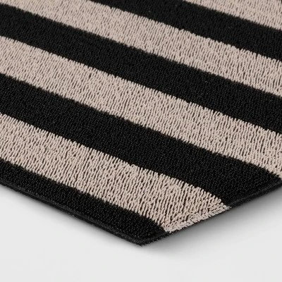 1'6"x2'6" Striped Micro Poly Loop Floormat Black/White - Room Essentials™: Indoor Kitchen & Bathroom Floor Mat 4 1'6"x2'6" Striped Micro Poly Loop Floormat Black/White - Room Essentials™: Indoor Kitchen & Bathroom Floor Mat - Image 2